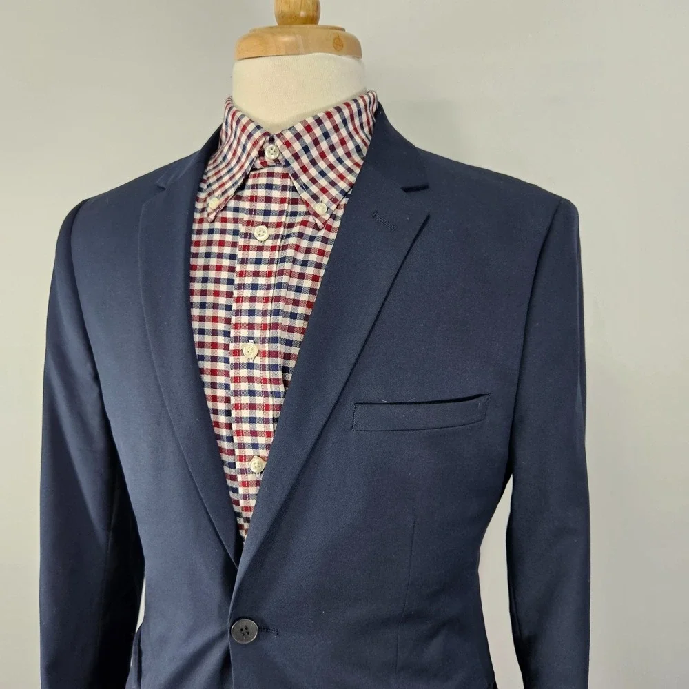 H&M Men's Two Button Sport Coat Blazer Navy Polyester‎ Blend Slim Fit 40R